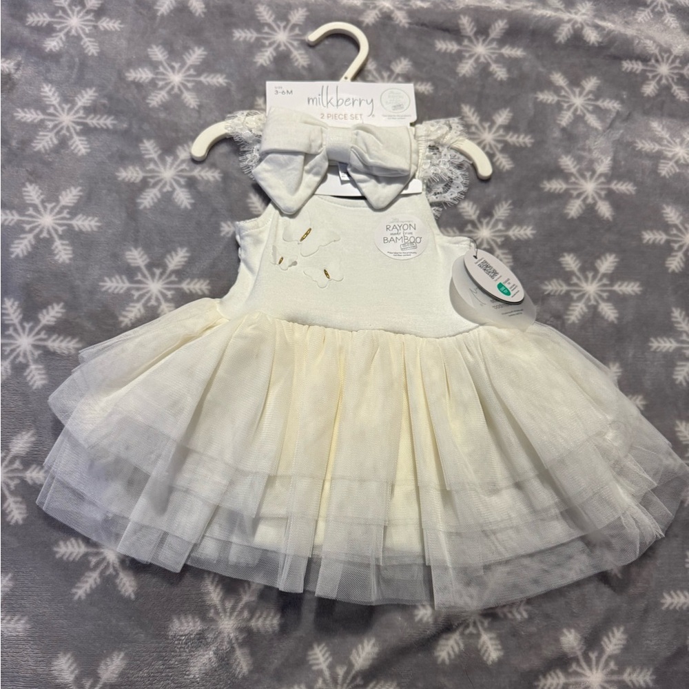 Milkberry Baby 2-Piece Set with Bow New 3-6 Months